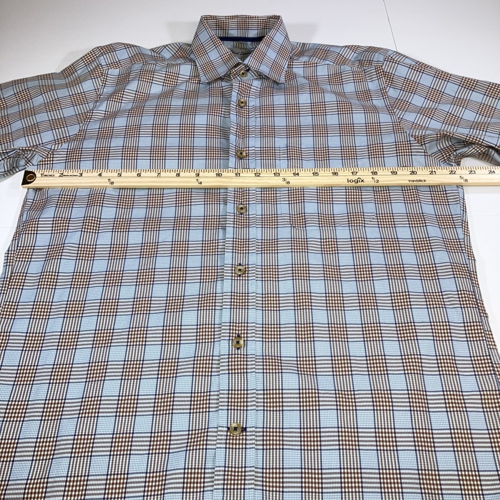 David Donahue Shirt Mens M Blue Brown Patchwork Plaid Button Down Cotton - Picture 10 of 16